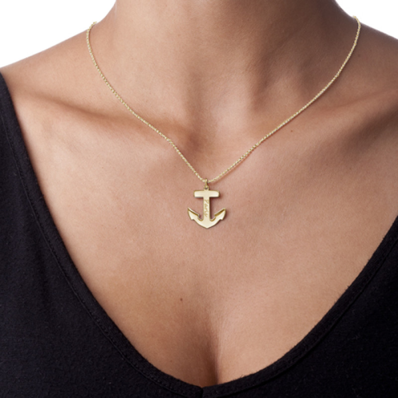 Personalised anchor pendant necklace in 18 ct gold plated sterling silver