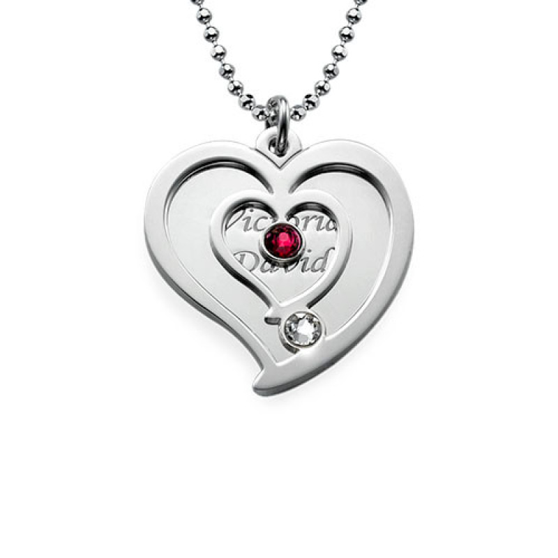 Personalised Couples Birthstone Heart Necklace Personalised couples birthstone heart necklace product image