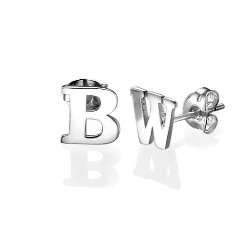 Print Initial Stud Earrings in Silver Print initial stud earrings in sterling silver
