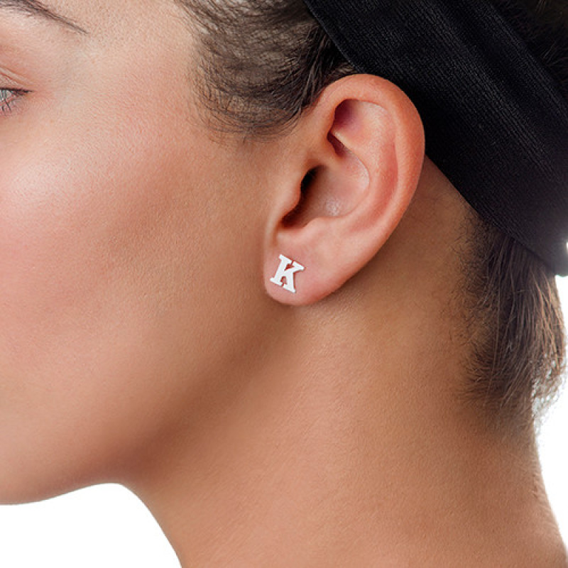 Print Initial Stud Earrings in Silver Print initial stud earrings in sterling silver
