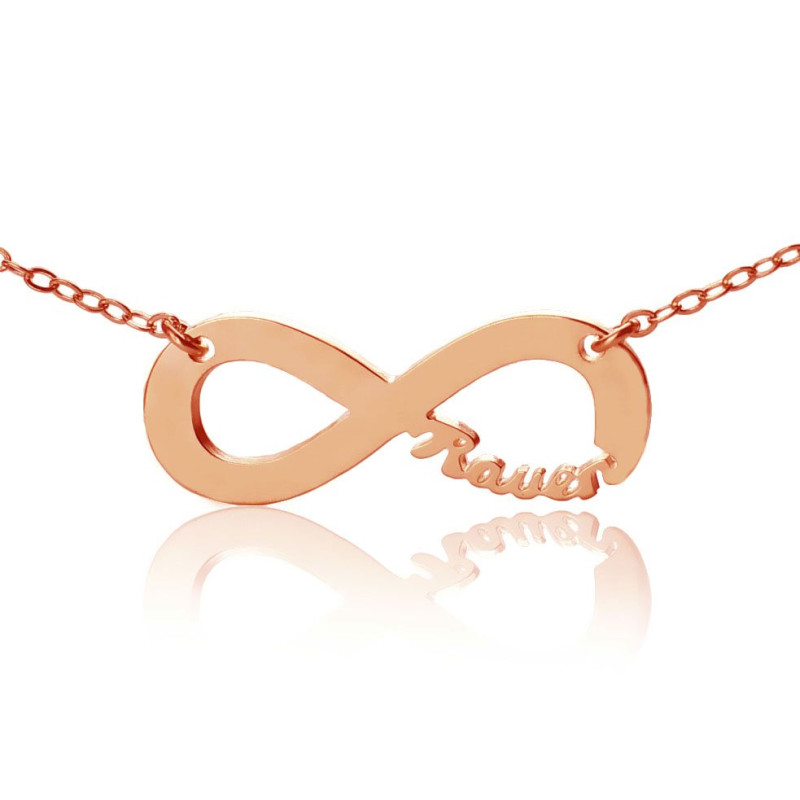 Rose gold infinity name necklace with personalised cut-out name
