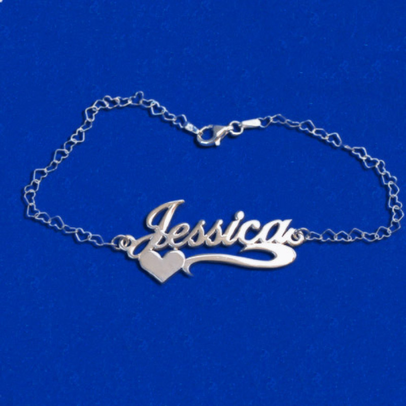 Side Heart Silver Name Bracelet or Anklet Side Heart Silver Name Bracelet or Anklet