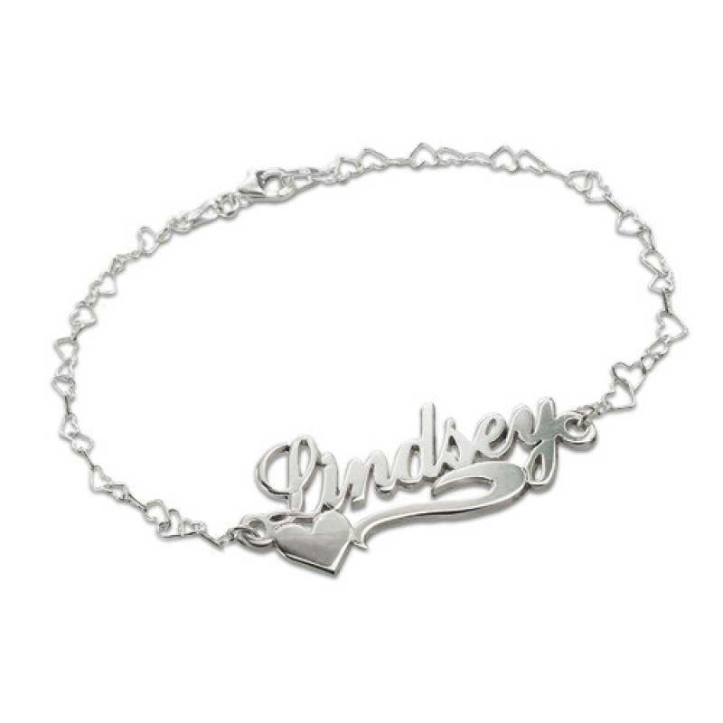 Side Heart Silver Name Bracelet or Anklet Side Heart Silver Name Bracelet or Anklet product image