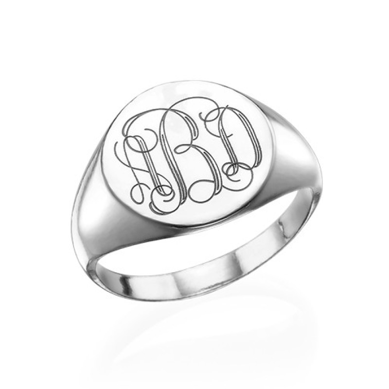 Engraved monogram sterling silver signet ring