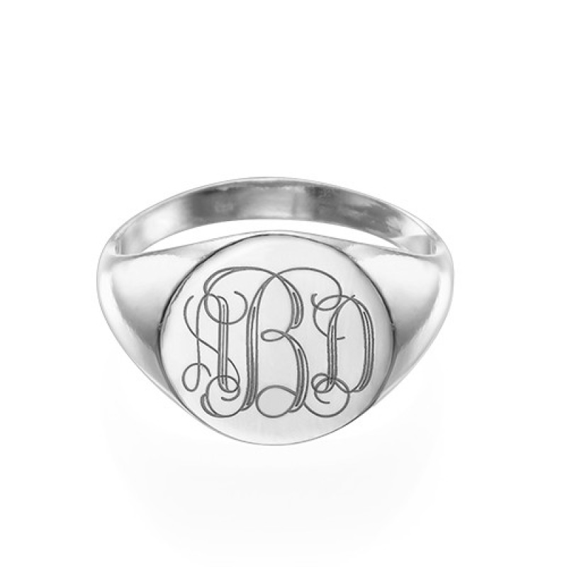 Engraved monogram sterling silver signet ring