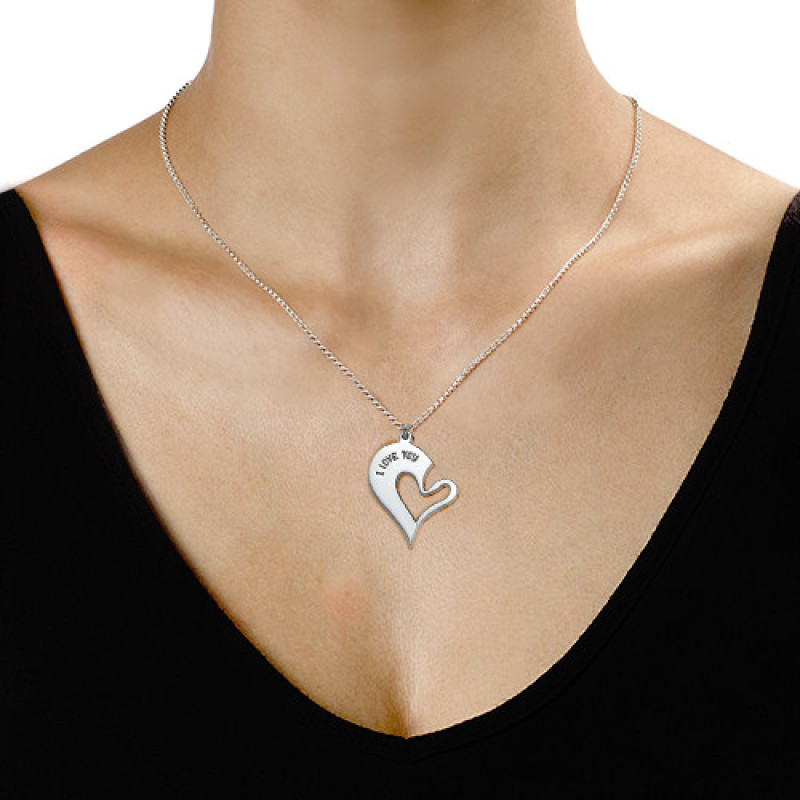 Silver Couples Breakable Heart Necklace Detail Silver couples breakable heart necklace detail view