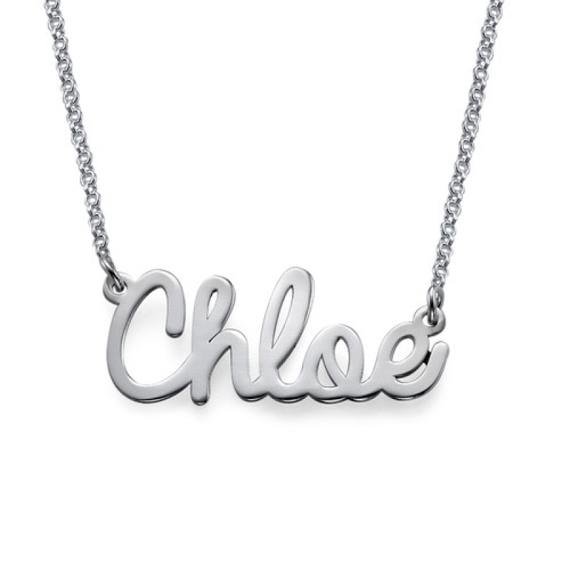 Personalised Classic Name Necklace in Silver Silver cursive personalised name necklace