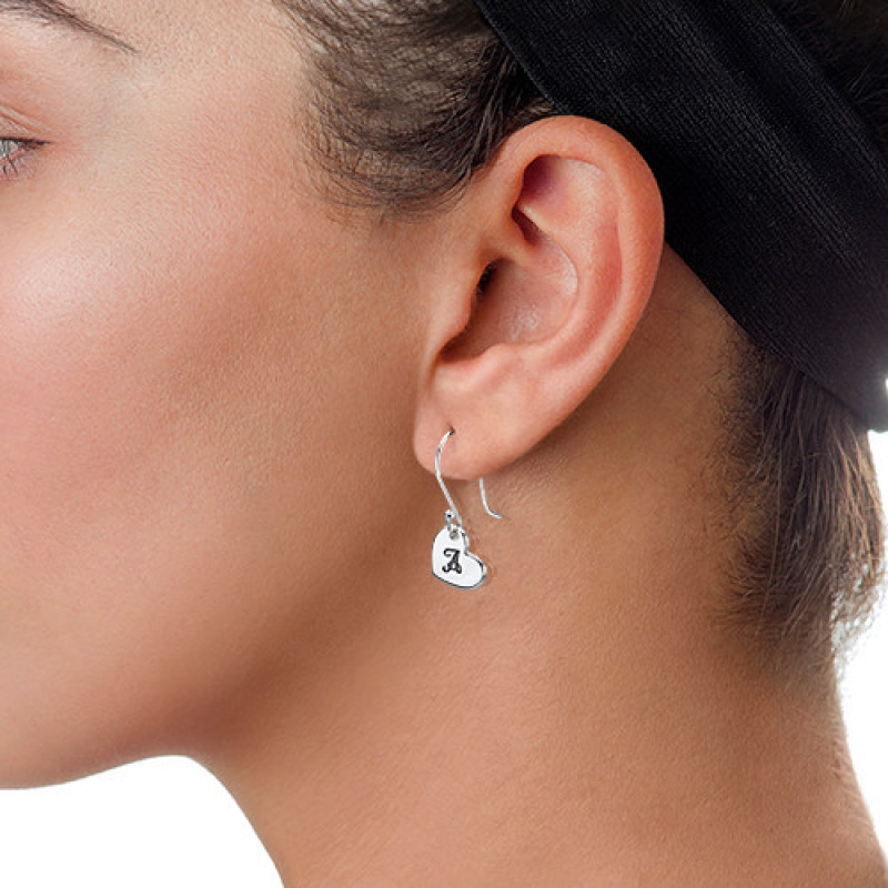 Silver Dangling Heart Earrings with Initial Silver dangling heart earrings personalised with an initial