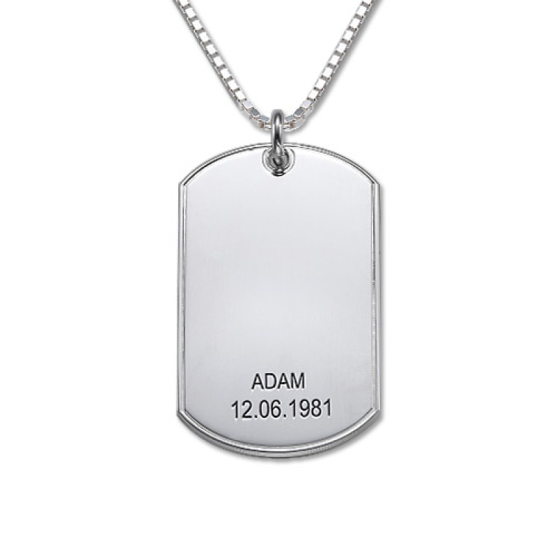 Personalised Silver Dog Tag Necklace Personalised sterling silver dog tag necklace with Box chain