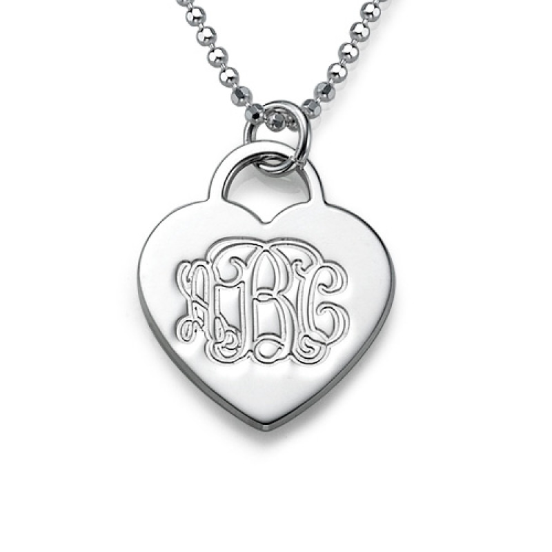 Silver Engraved Monogram Initials Heart Pendant Silver engraved monogram initials heart pendant