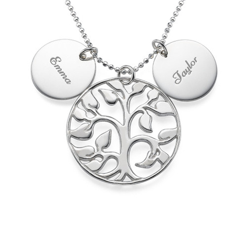Engraved Family Tree Necklace with Discs Sterling silver family tree necklace with personalised engraved discs