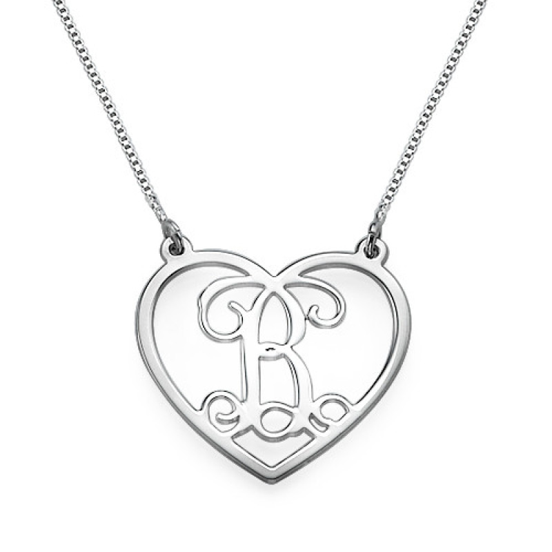 Personalised silver heart initials necklace