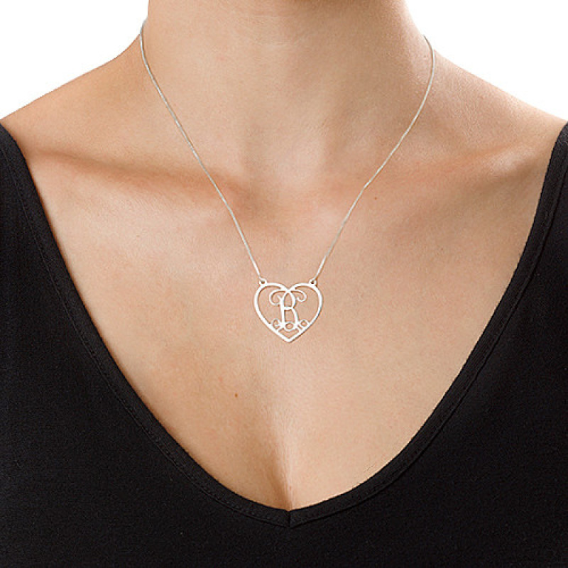 Personalised silver heart initials necklace