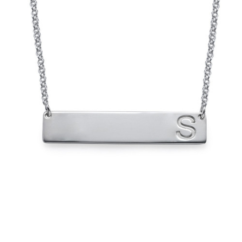 Silver horizontal bar necklace with a capital initial