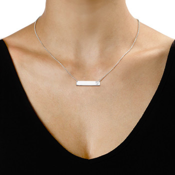 Silver Horizontal Initial Bar Necklace Silver Horizontal Initial Bar Necklace