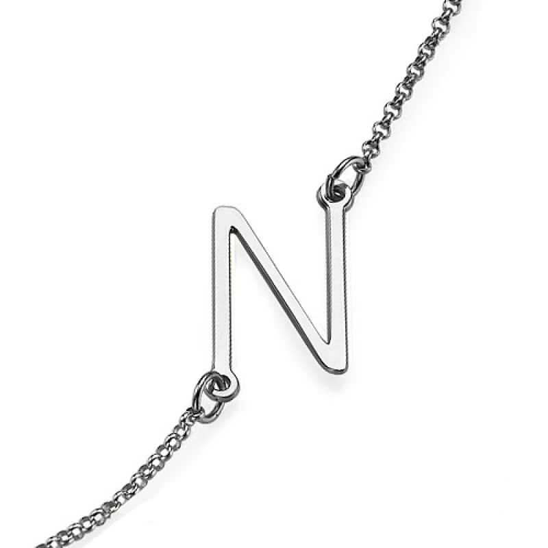 Silver Side Initial Necklace with a sideways letter pendant