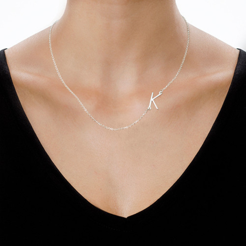 Silver Side Initial Necklace with a sideways letter pendant
