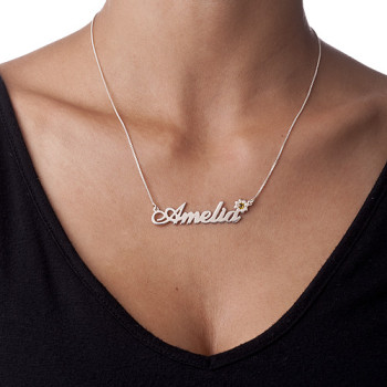Silver and Swarovski Crystal Flower Name Necklace Silver and Swarovski Crystal Flower Name Necklace