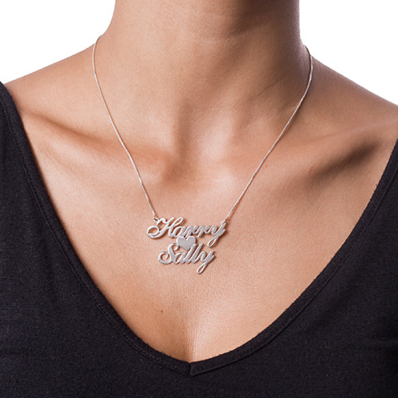 Silver personalised two-name heart pendant necklace