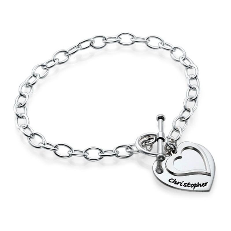 Sterling Silver Double Heart Charm Bracelet Sterling silver double heart charm bracelet