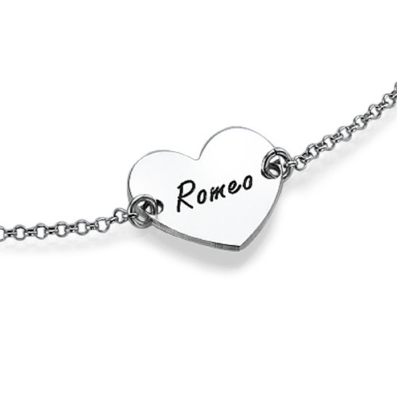Sterling silver engraved heart couples bracelet with personalised pendant
