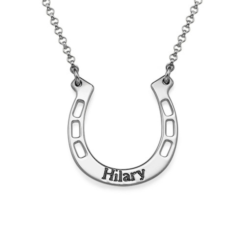 Engraved sterling silver horseshoe necklace