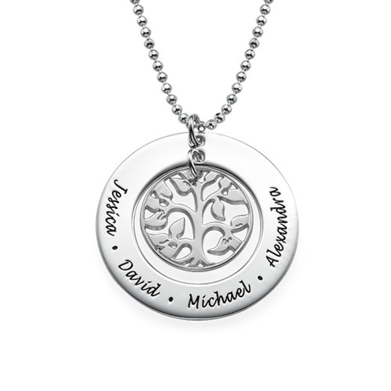 Silver family tree necklace for personalised family name engraving