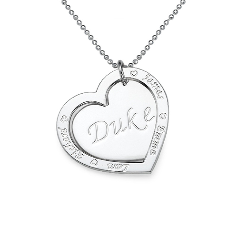 Personalised sterling silver family heart necklace with engraved heart pendants