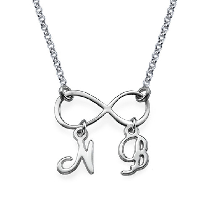 Sterling Silver Infinity Necklace with Initials Personalised infinity necklace with two initial charms