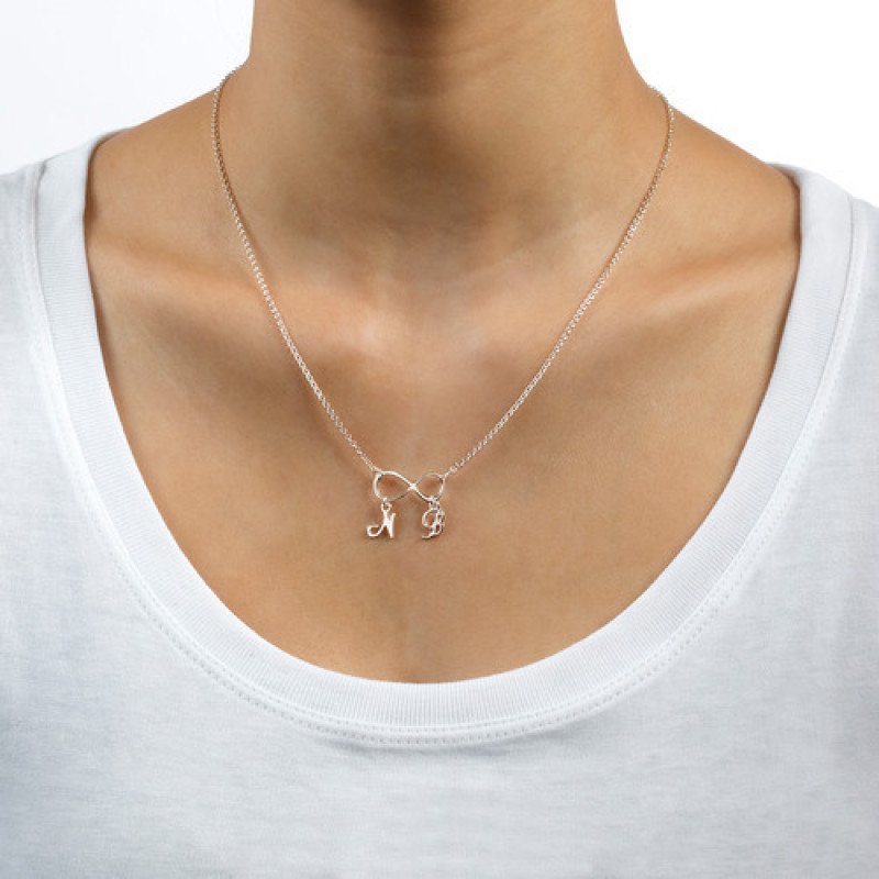 Sterling Silver Infinity Necklace with Initials Personalised infinity necklace with two initial charms