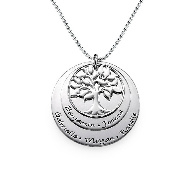 Layered Grandma Tree of Life Necklace Layered sterling silver family tree necklace with engraved name discs