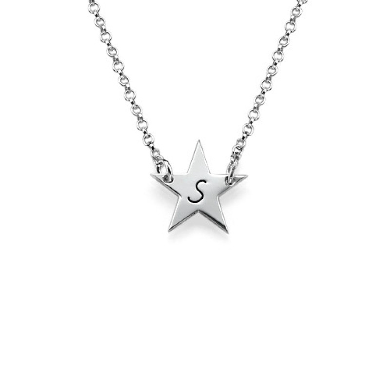 Sterling silver star initial necklace with Rollo chain