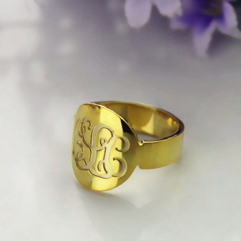 Solid Gold Plated Engraved Monogram Itnitial Ring Solid Gold Plated Engraved Monogram Itnitial Ring