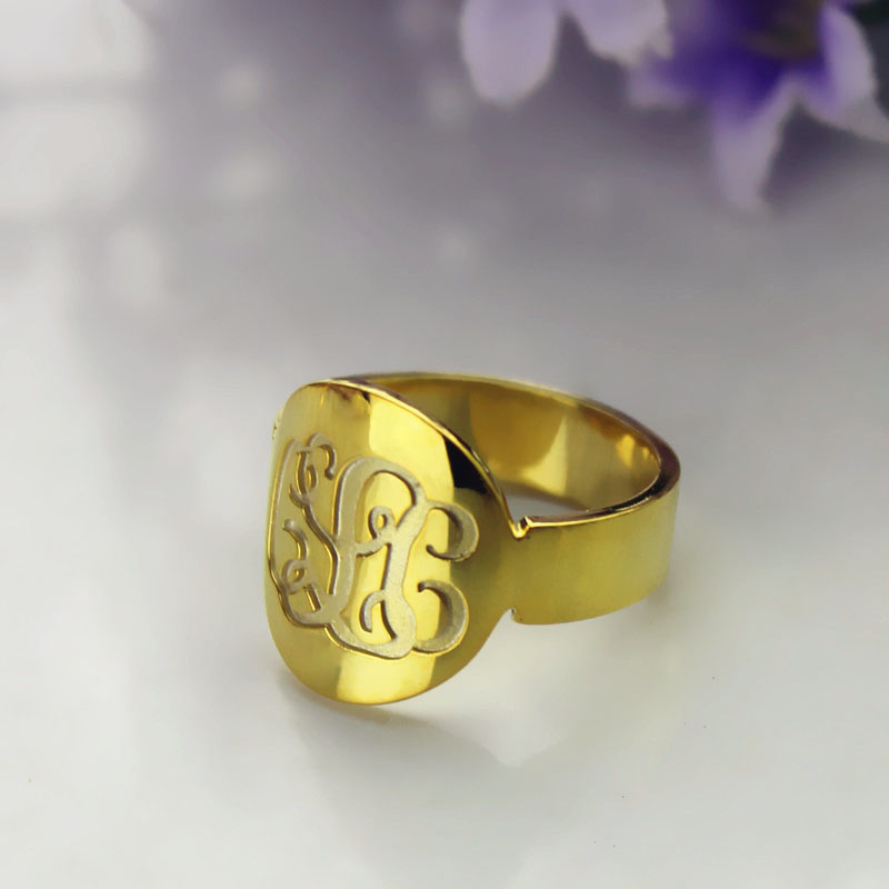 Solid Gold Engraved Monogram Initial Ring Solid gold engraved monogram initial ring product image