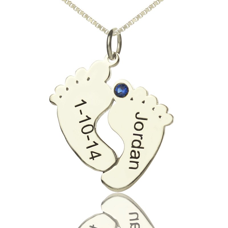 Personalised Baby Feet Necklace with Name and Date Personalised sterling silver baby feet necklace with engraved name and date