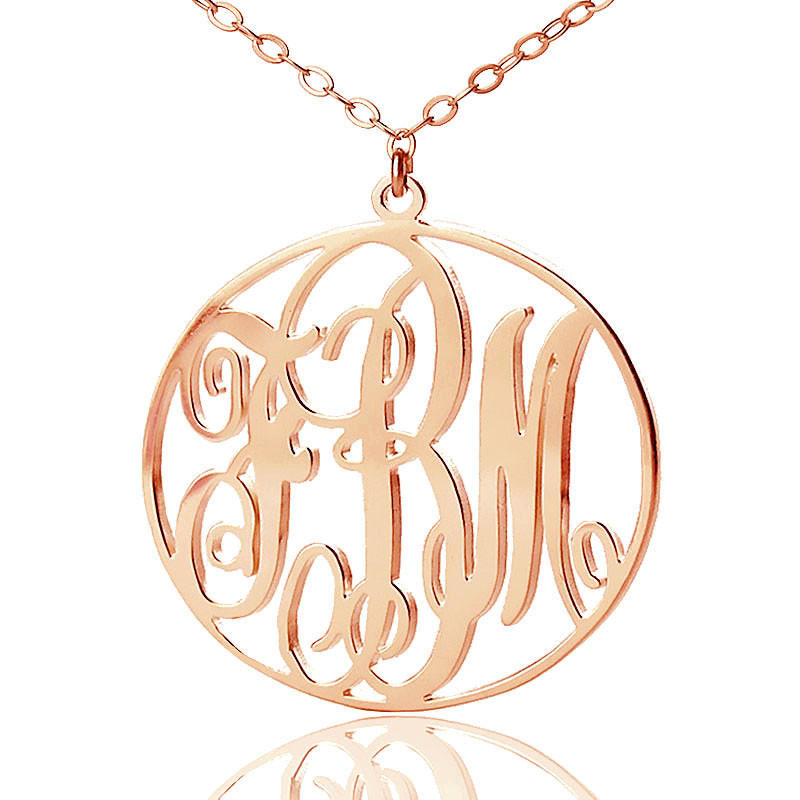 Personalised Rose Gold Circle Initial Monogram Necklace Personalised rose gold circle initial monogram necklace