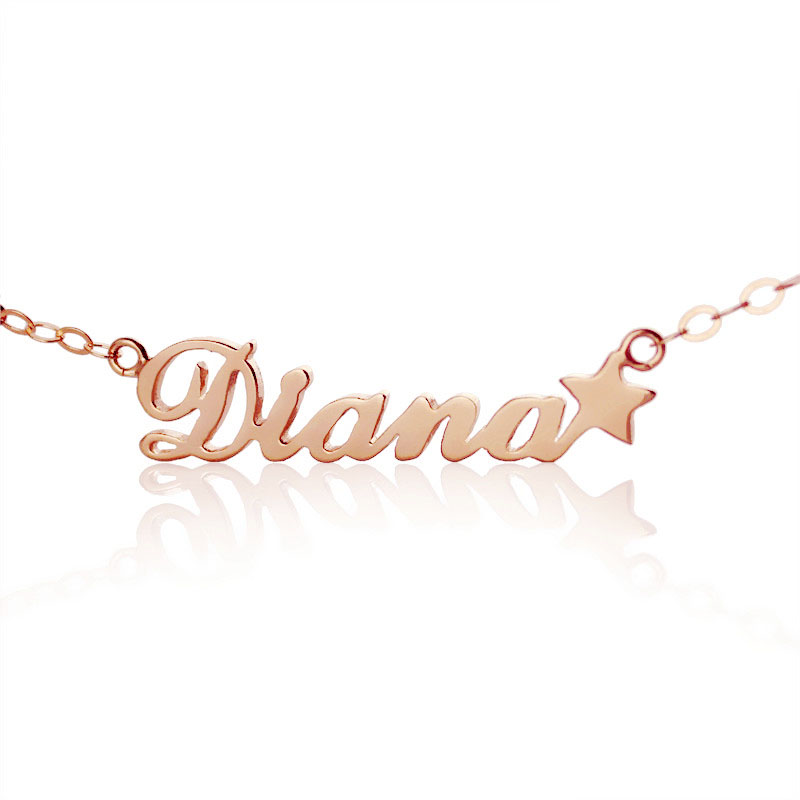 18ct Rose Gold Plated Carrie Name Necklace with Star 18ct rose gold plated Carrie-style personalised name necklace with a star