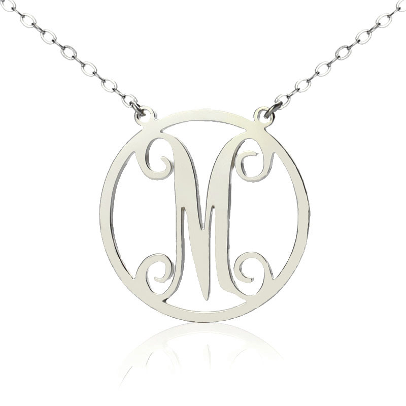 18ct White Gold Single Initial Circle Monogram Necklace 18ct solid white gold single initial circle monogram necklace