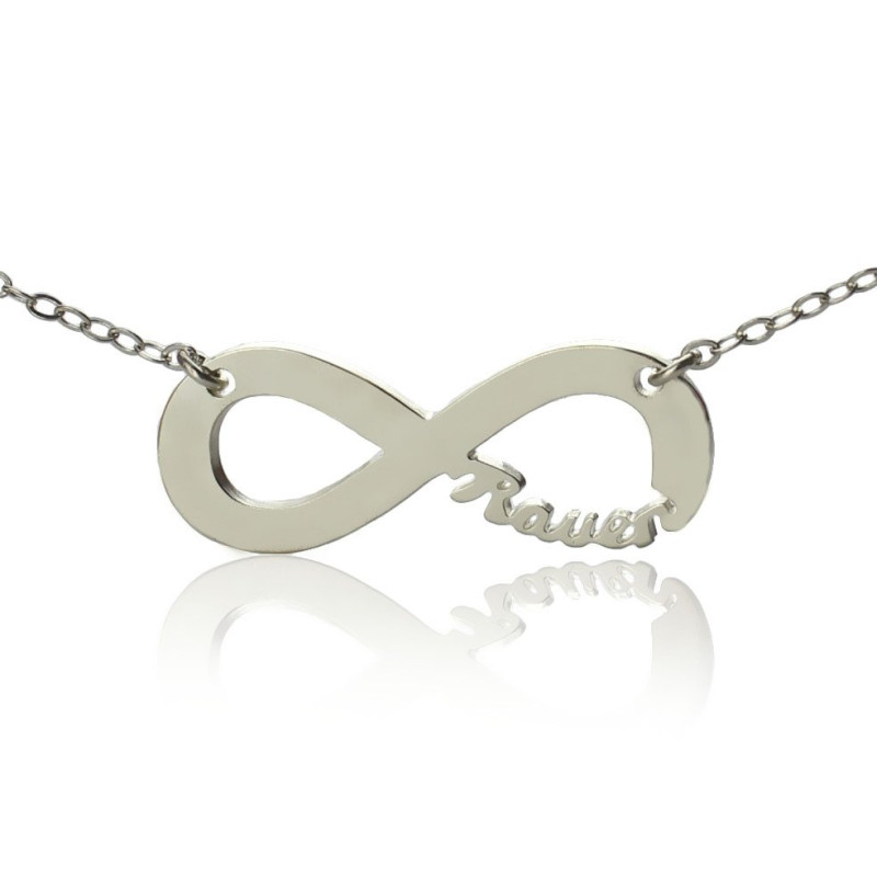 Personalised 18ct solid white gold infinity name necklace