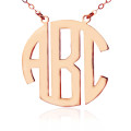 Solid rose gold Block initial monogram pendant necklace