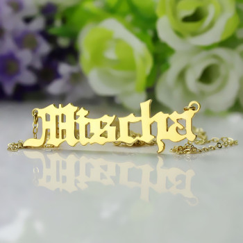 Mischa Barton Old English Font Name Necklace 18ct Gold Plated Mischa Barton Old English Font Name Necklace 18ct Gold Plated