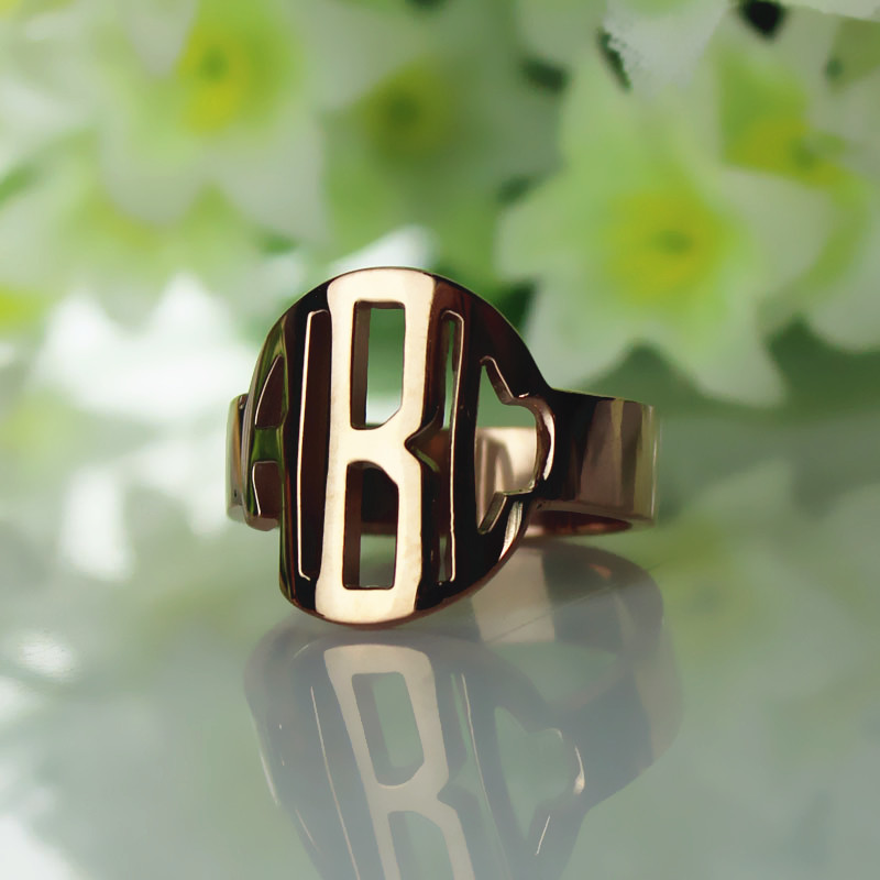Circle Block Monogram Ring Personalised circle block monogram ring in solid rose gold