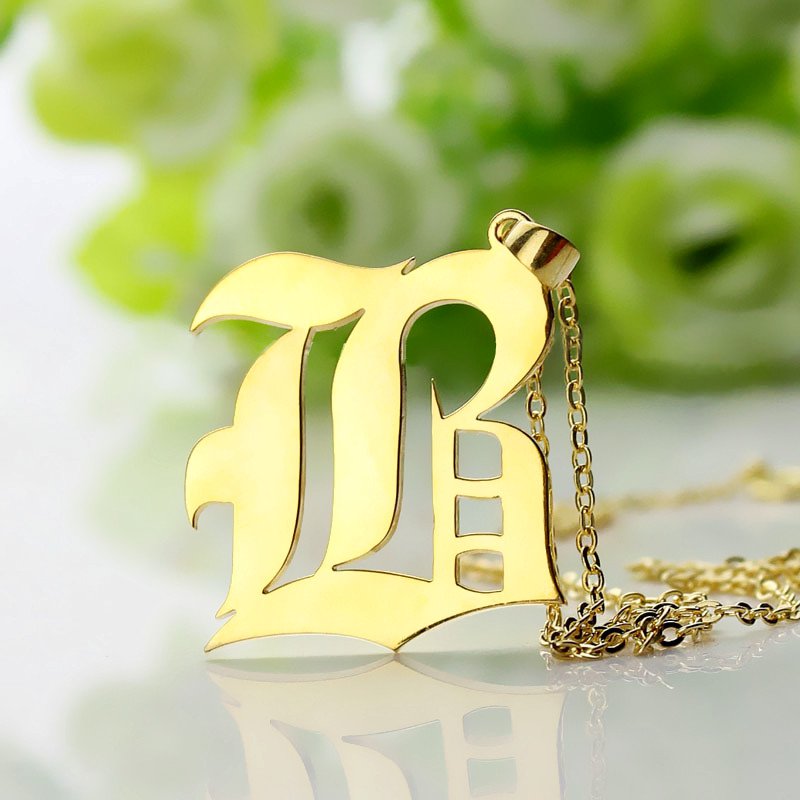 Old English Single Initial Necklace Detail Old English style single initial necklace detail
