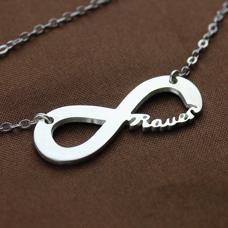 Personalised 18ct solid white gold infinity name necklace