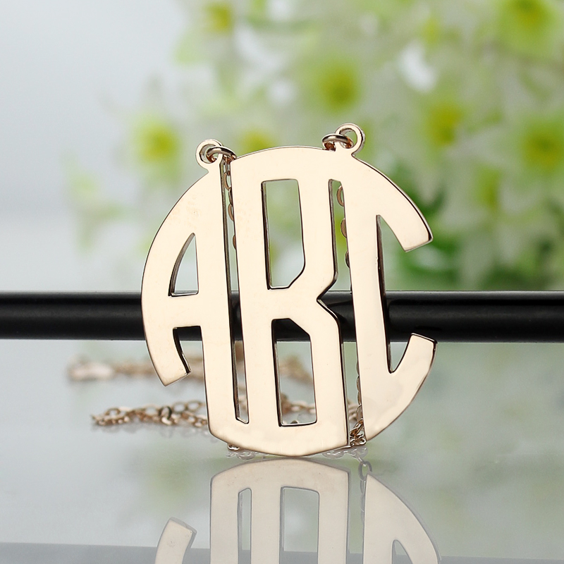 Solid rose gold Block initial monogram pendant necklace