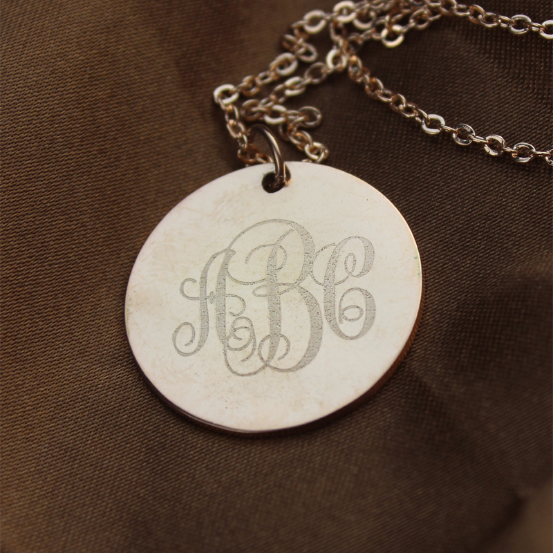 Rose Gold Engraved Monogram Necklace Solid rose gold engraved monogram necklace product view