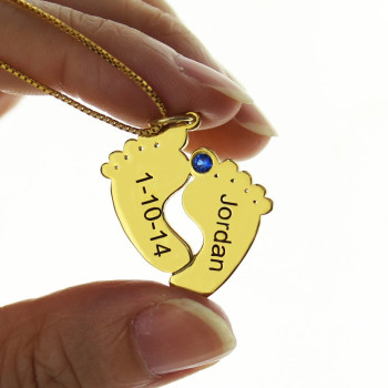 Birthstone Memory Baby Feet Charms with Date Name 18ct Gold Plated Birthstone Memory Baby Feet Charms with Date Name 18ct Gold Plated