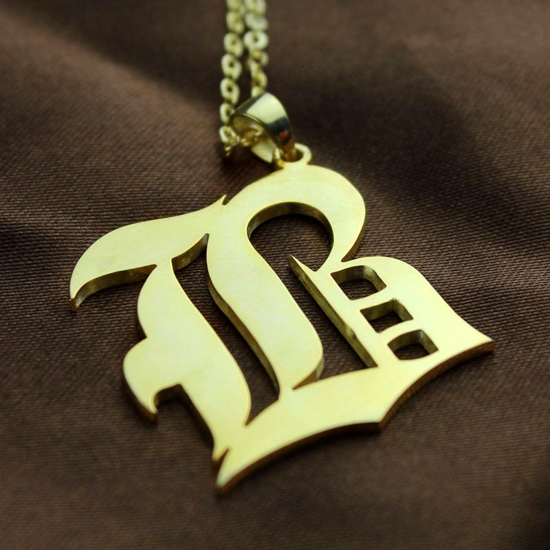 Old English Single Initial Necklace View Old English style single initial necklace view
