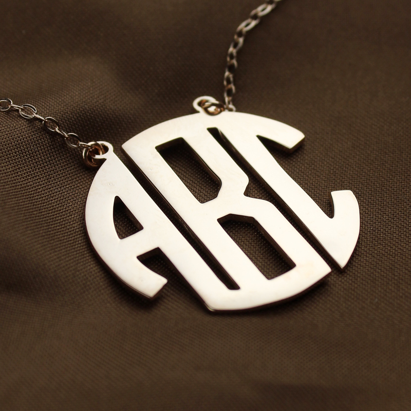 Solid rose gold Block initial monogram pendant necklace