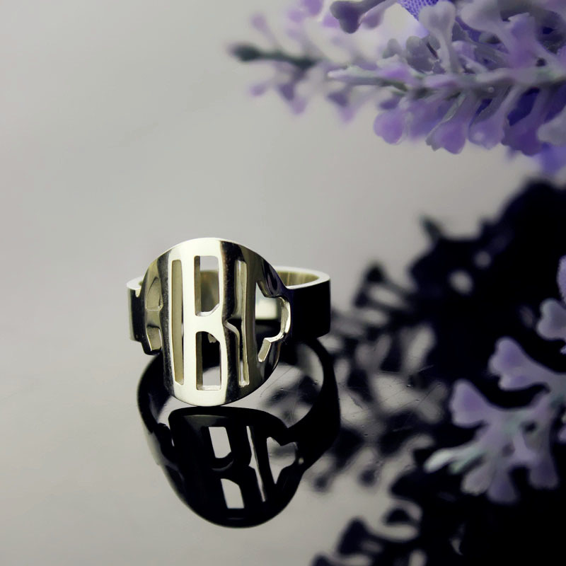 Circle Block Monogram Ring Product Image Circle block monogram three-initial ring product image